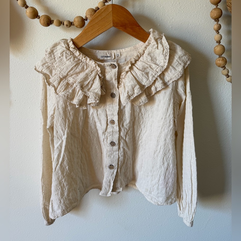 Lil atelier off white ruffled collar blouse 5T